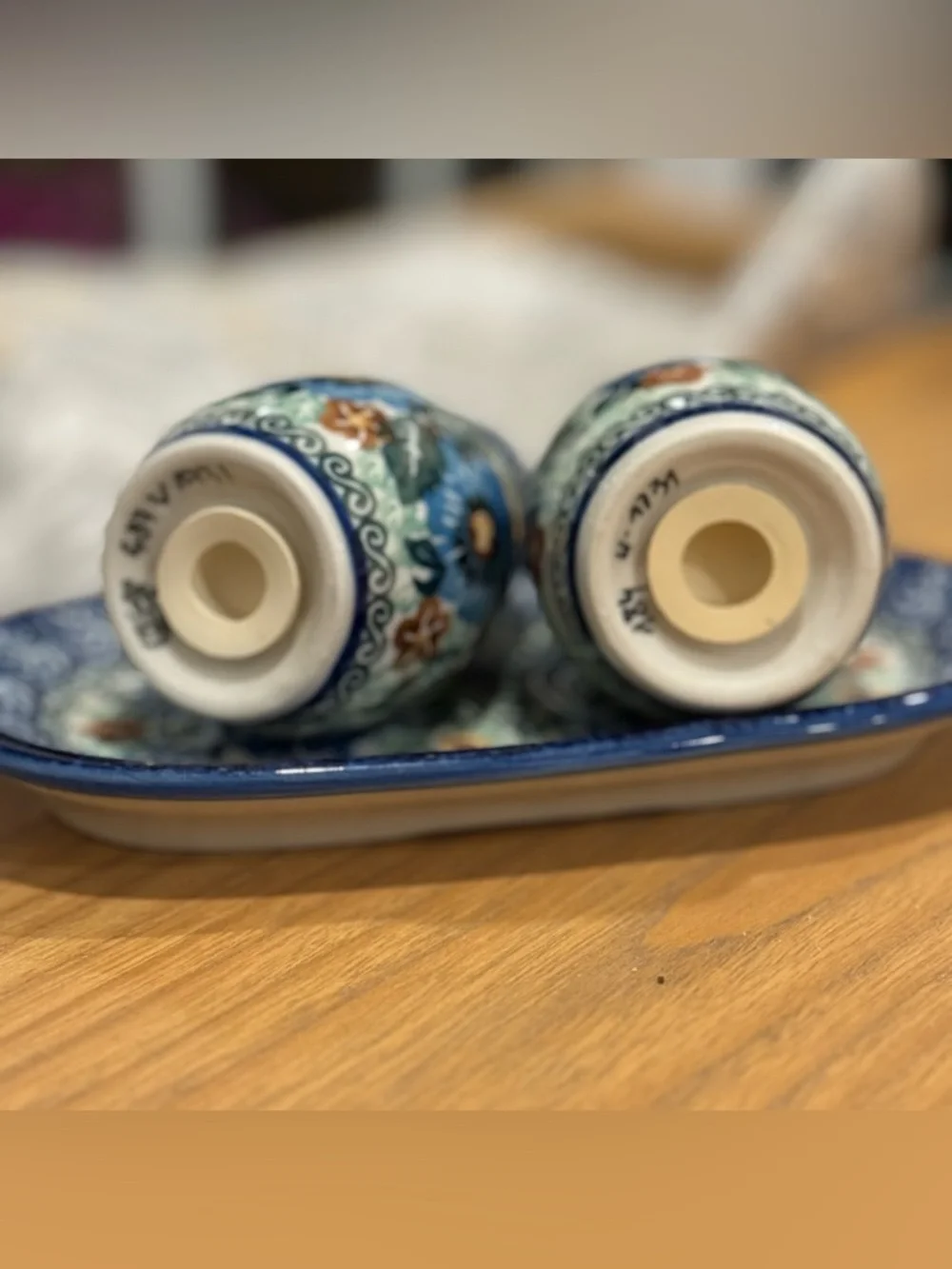 Handmade Polish  Pottery Salt & Pepper Shaker Set Stoneware  Unikat
